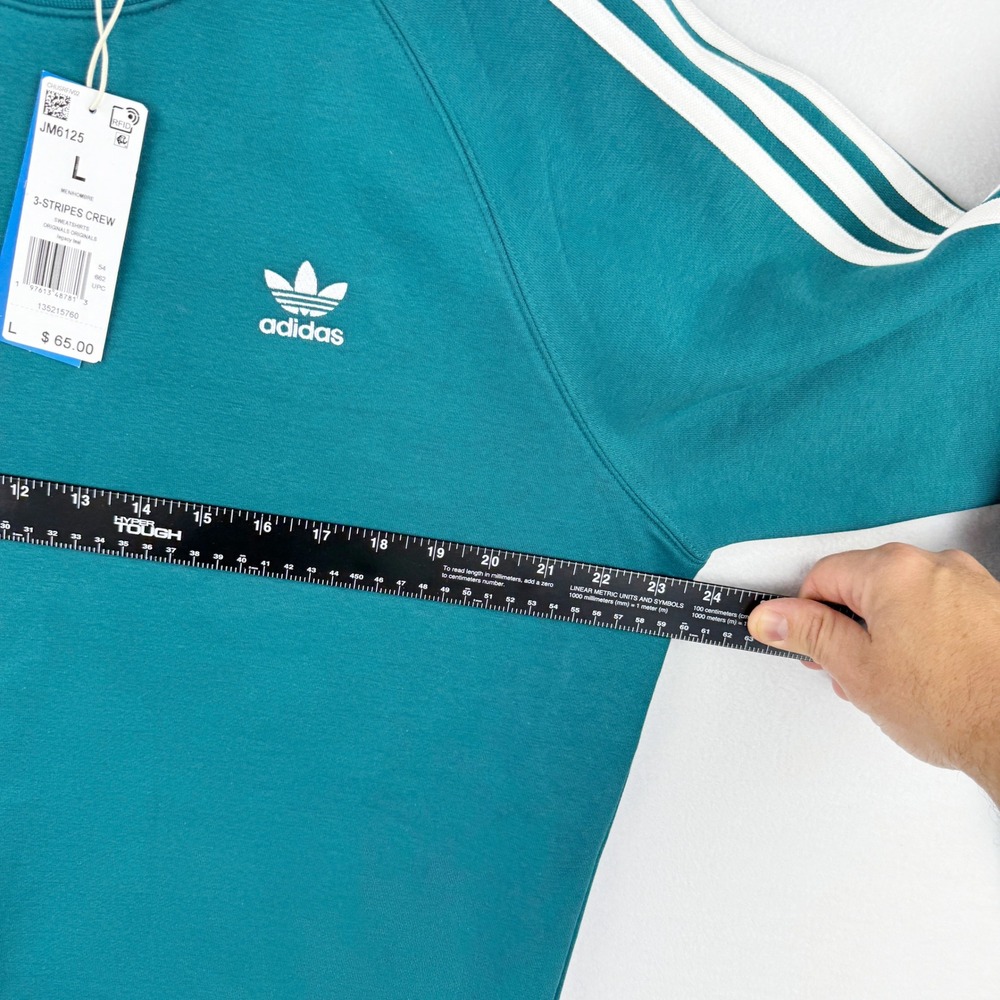 ADIDAS 3 Stripe Crew Sweatshirt Adicolor Size L Mens Legacy Teal JM6125 - New - Picture 6 of 7